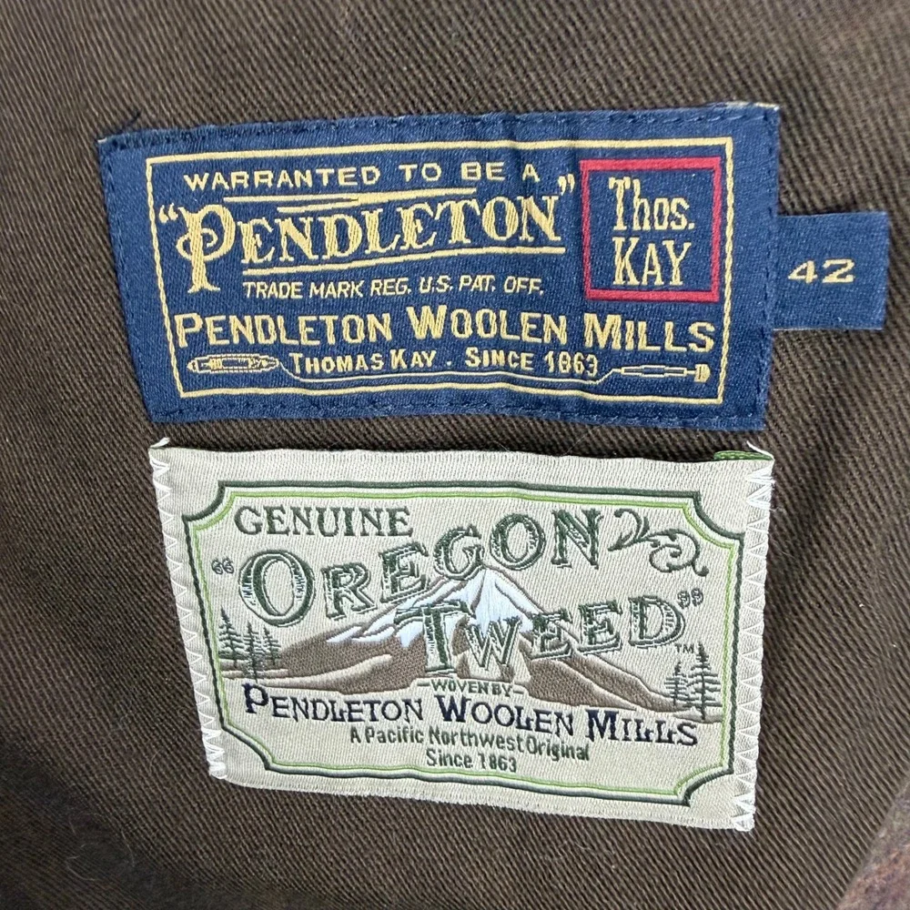 Pendleton Mens 42 Oregon Tweed Wool Blazer Brown Plaid Elbow Patch Sport Coat